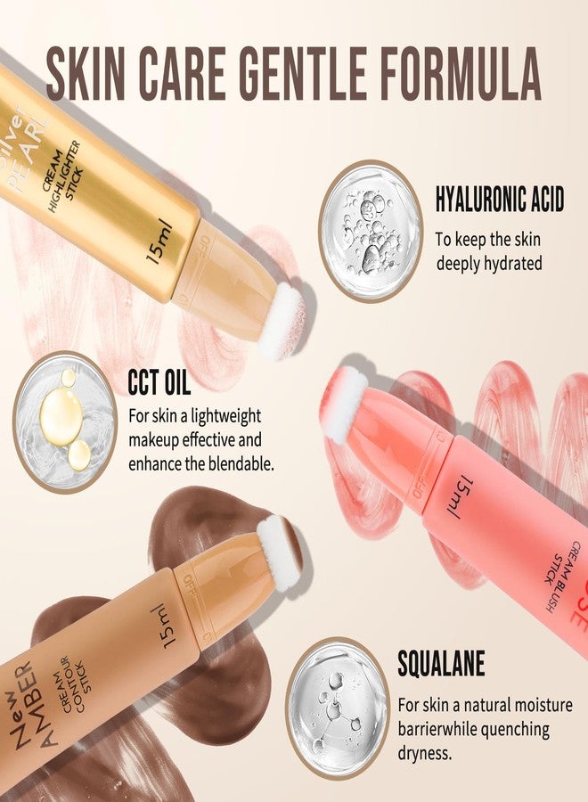 Color Nymph Liquid Makeup Wand Combo, Hydrating Brown Contour Stick Glow Liquid Highlighter Pigmented Blush For Cheeks Fine Texture Natural Blend Long Lasting (Brown Contour+Blush+Highlighter) - Image 2